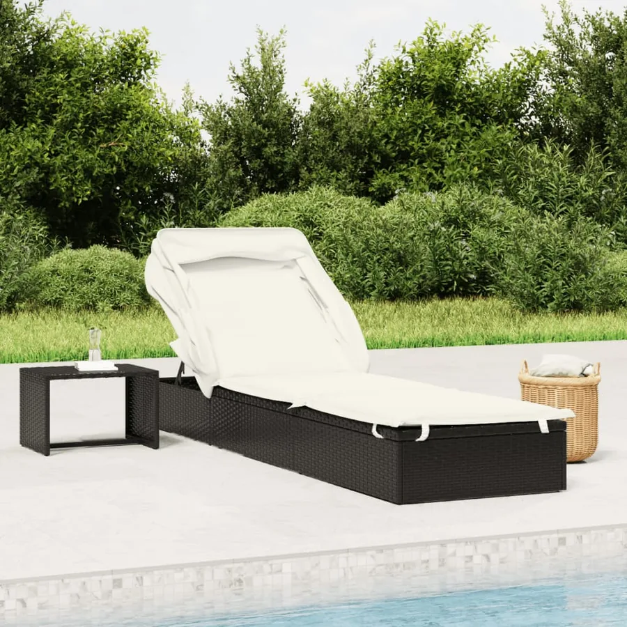 Transat avec toit pliable gris 213x63x97 cm résine tressée - 12