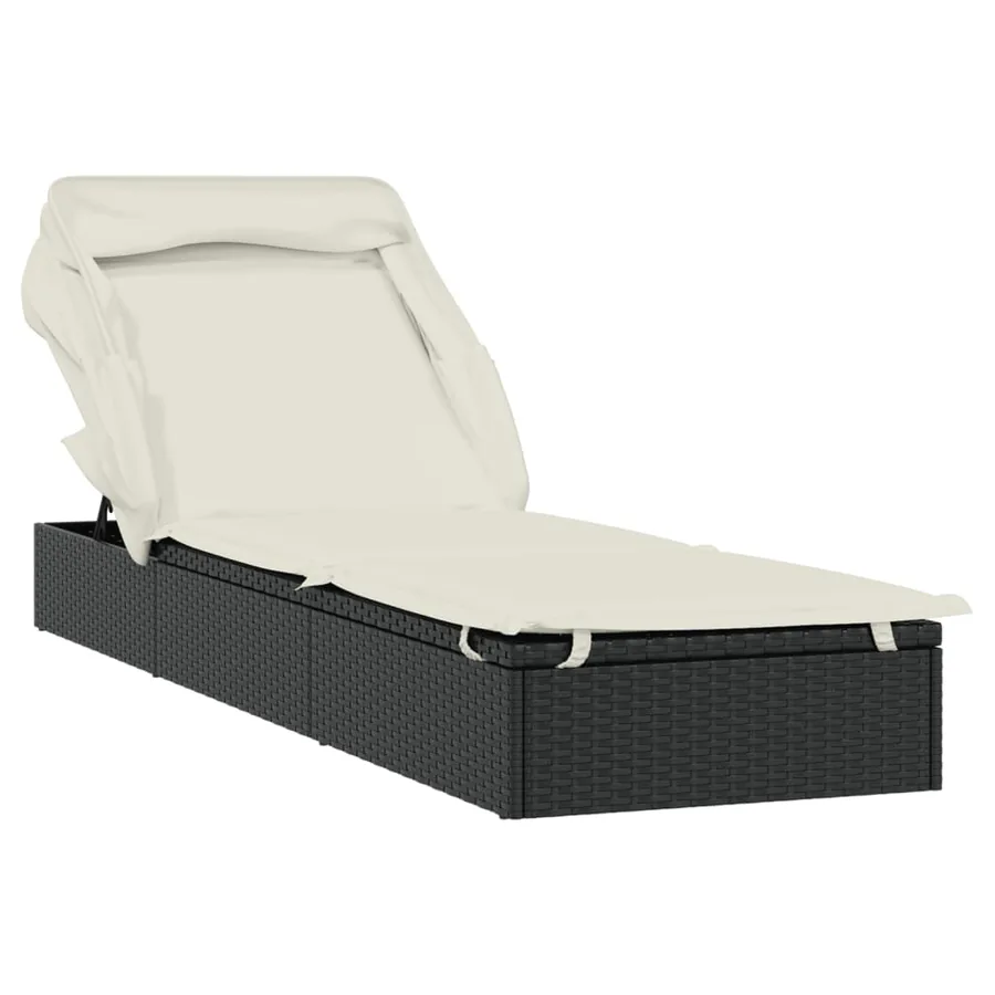 Transat avec toit pliable gris 213x63x97 cm résine tressée - 13
