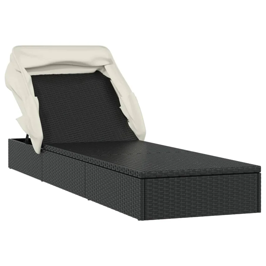 Transat avec toit pliable gris 213x63x97 cm résine tressée - 14