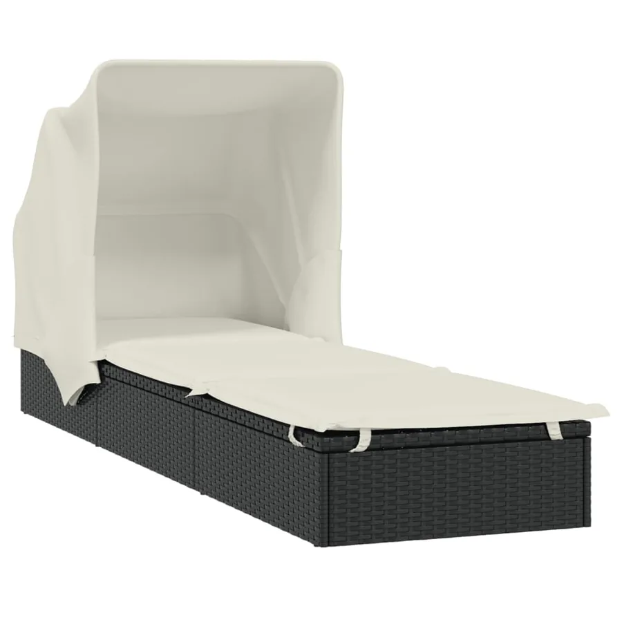 Transat avec toit pliable gris 213x63x97 cm résine tressée - 15