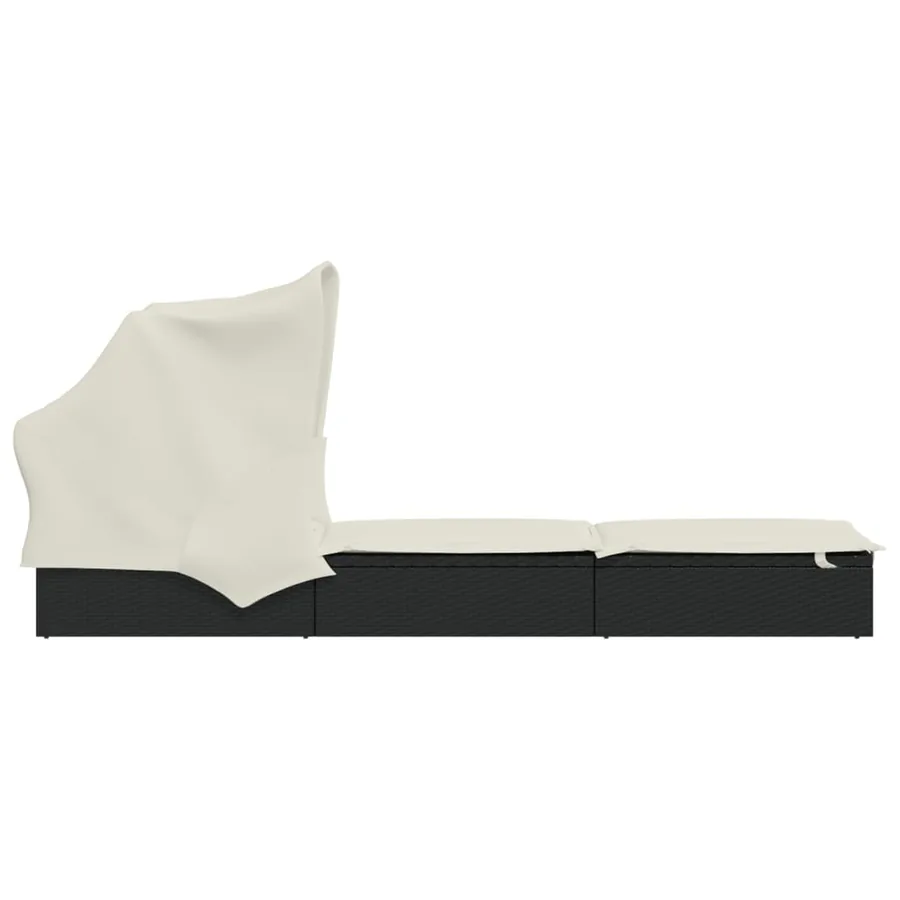 Transat avec toit pliable gris 213x63x97 cm résine tressée - 17