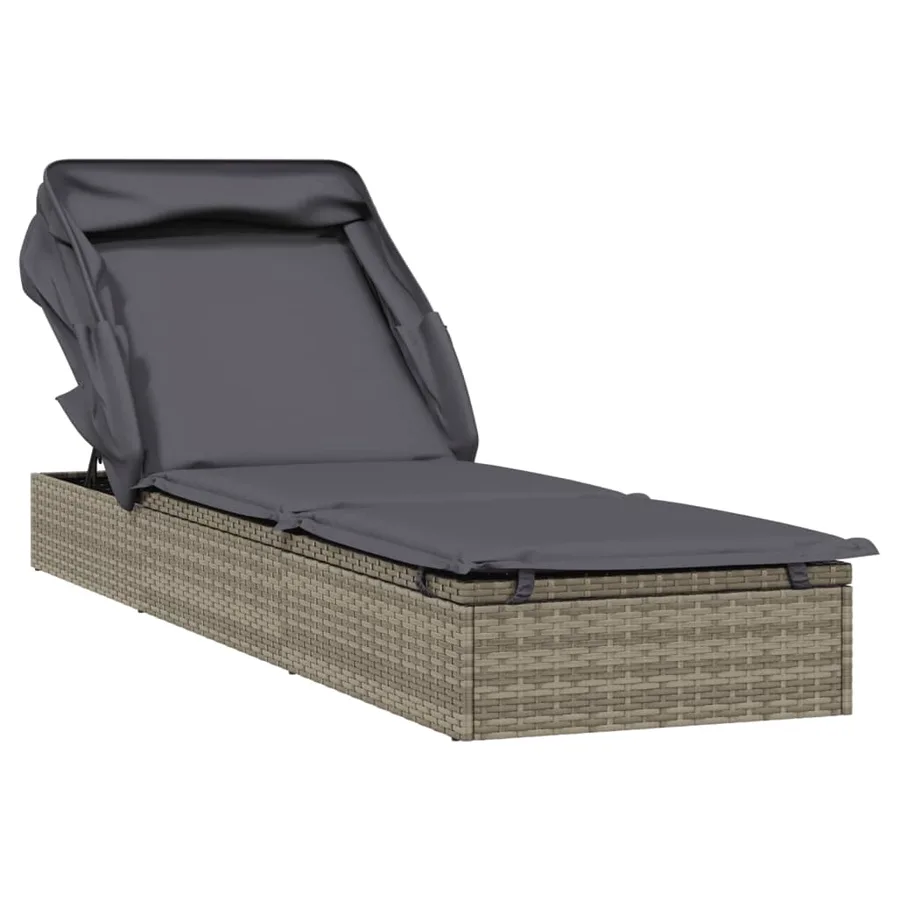 Transat avec toit pliable gris 213x63x97 cm résine tressée - 2