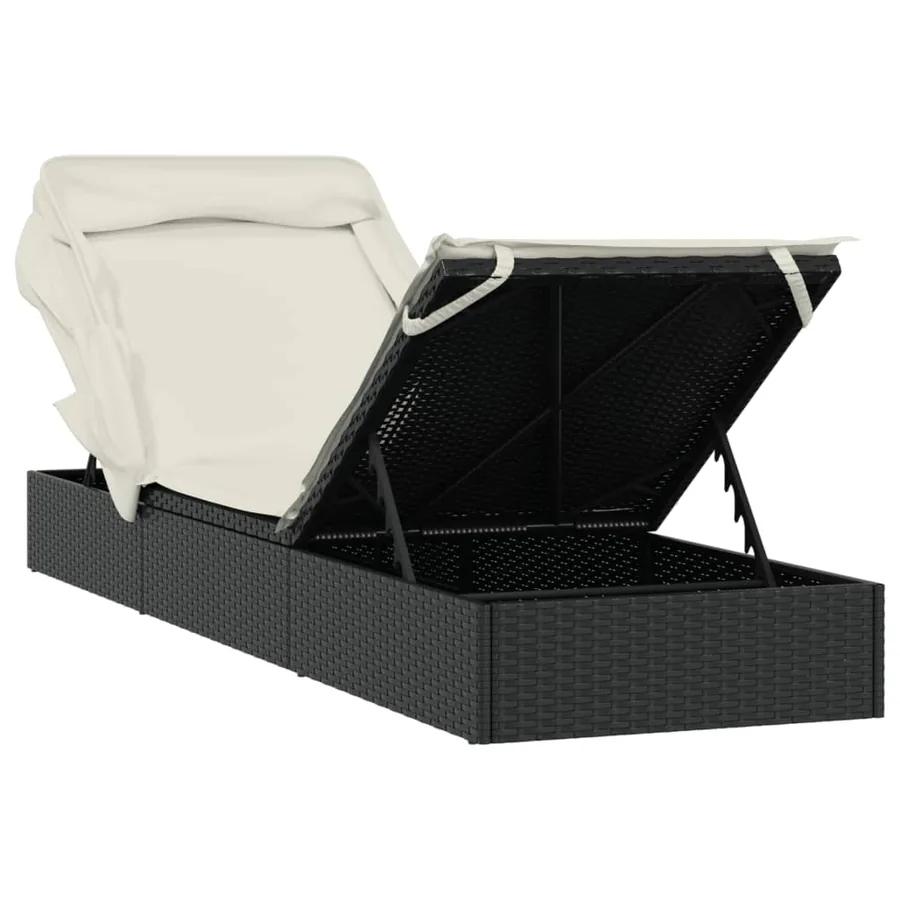 Transat avec toit pliable gris 213x63x97 cm résine tressée - 20