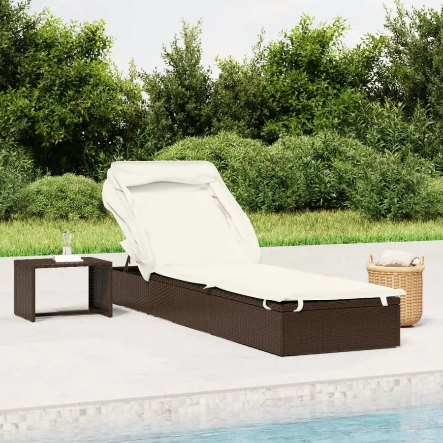 Transat avec toit pliable gris 213x63x97 cm résine tressée - 23