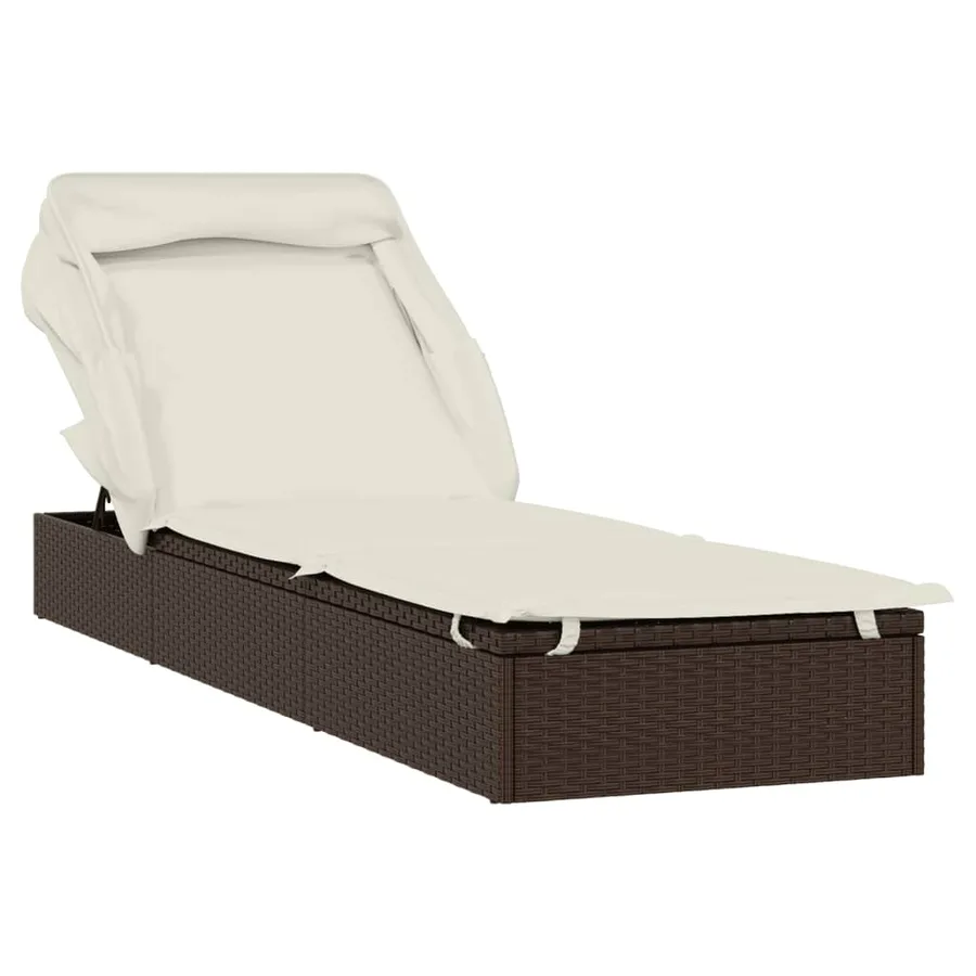 Transat avec toit pliable gris 213x63x97 cm résine tressée - 24