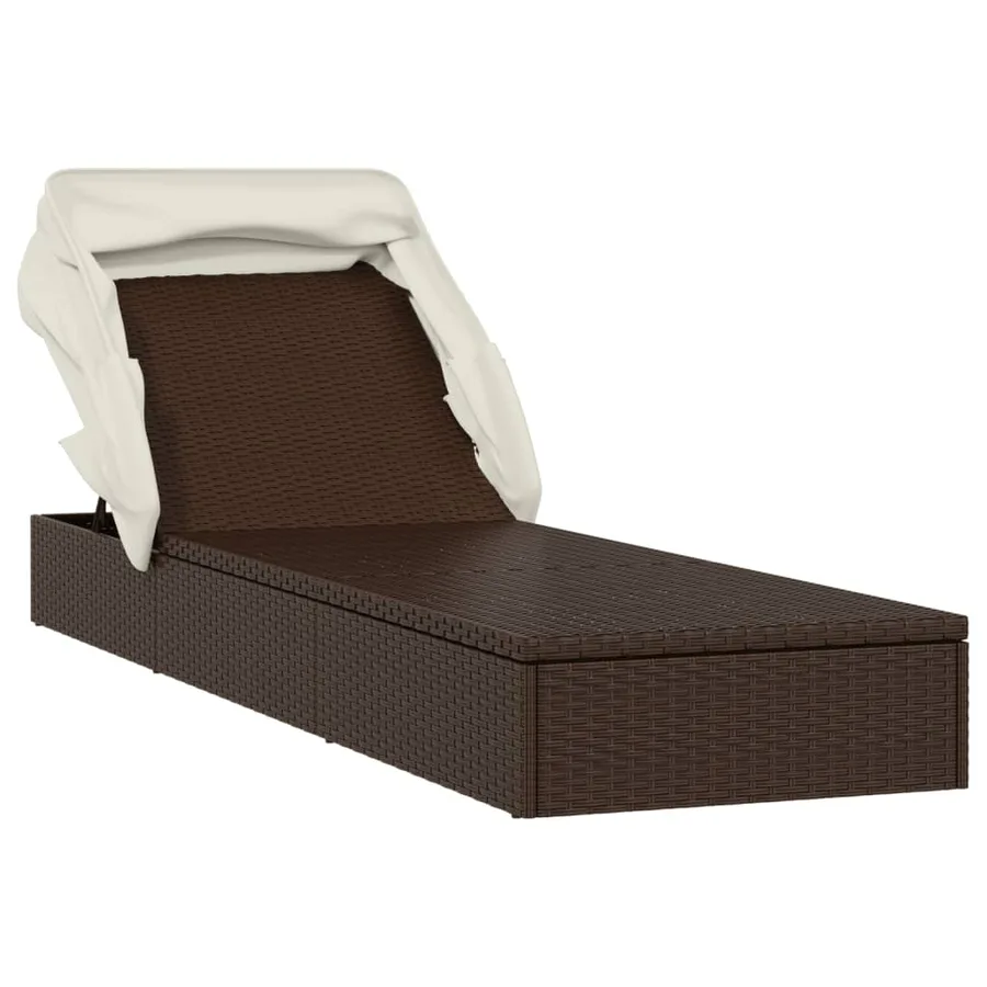 Transat avec toit pliable gris 213x63x97 cm résine tressée - 25