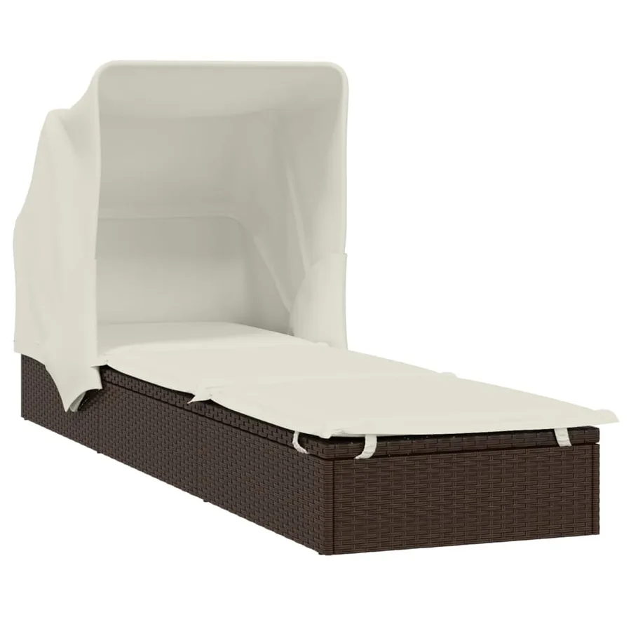 Transat avec toit pliable gris 213x63x97 cm résine tressée - 26