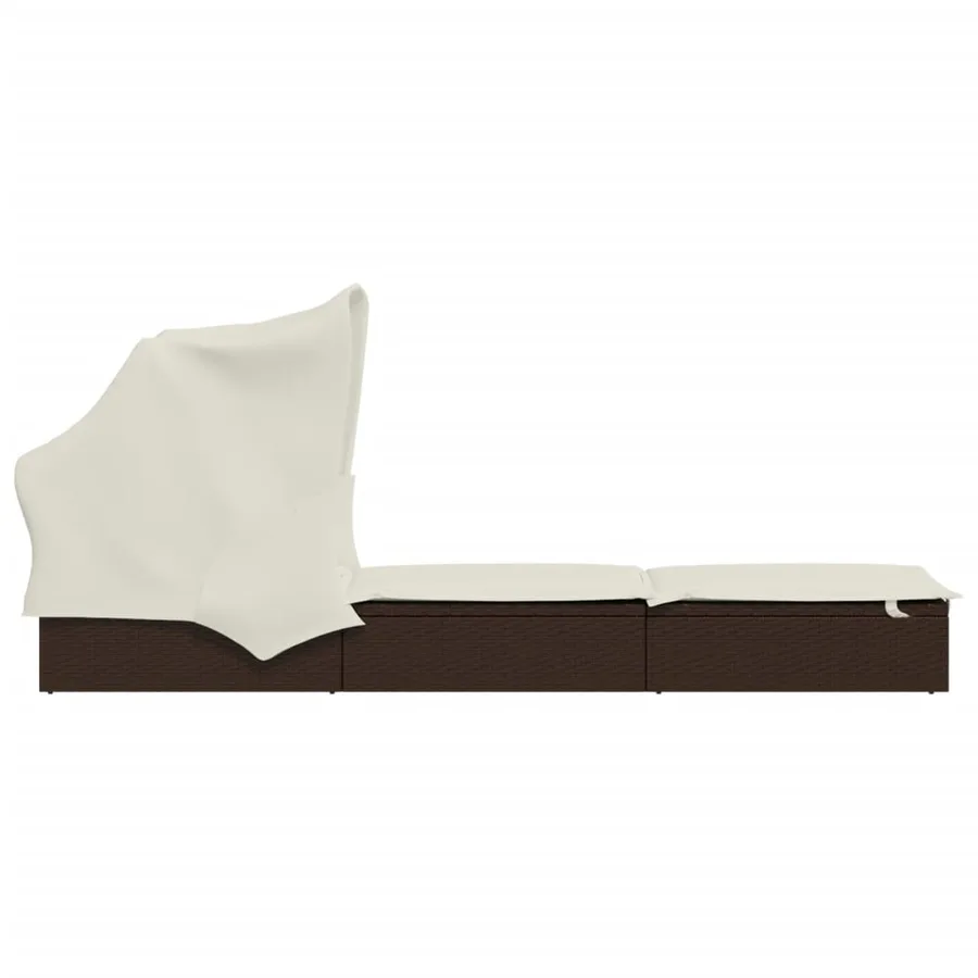 Transat avec toit pliable gris 213x63x97 cm résine tressée - 28