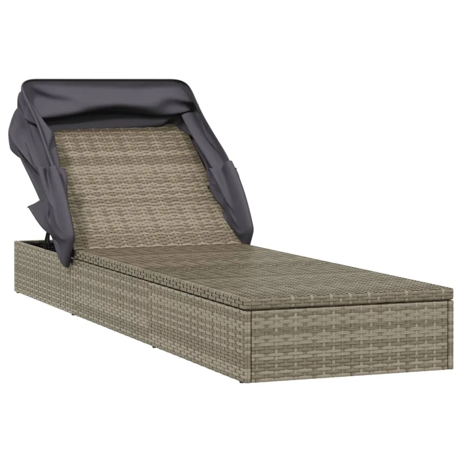 Transat avec toit pliable gris 213x63x97 cm résine tressée - 3