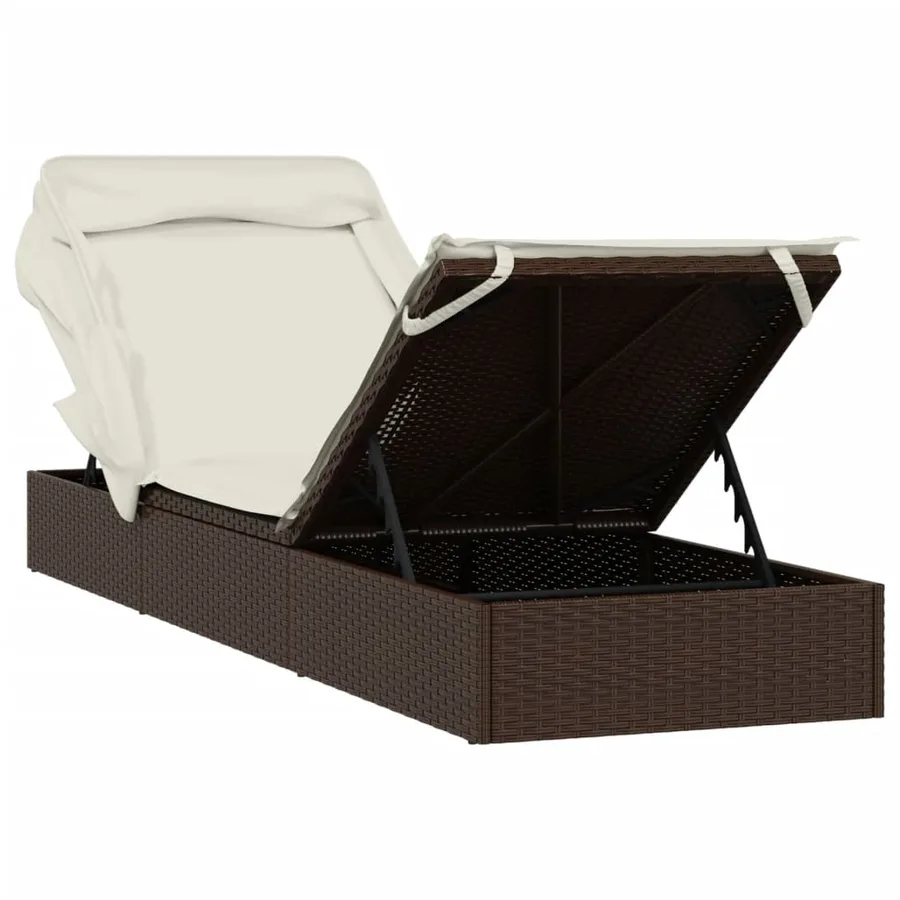 Transat avec toit pliable gris 213x63x97 cm résine tressée - 31