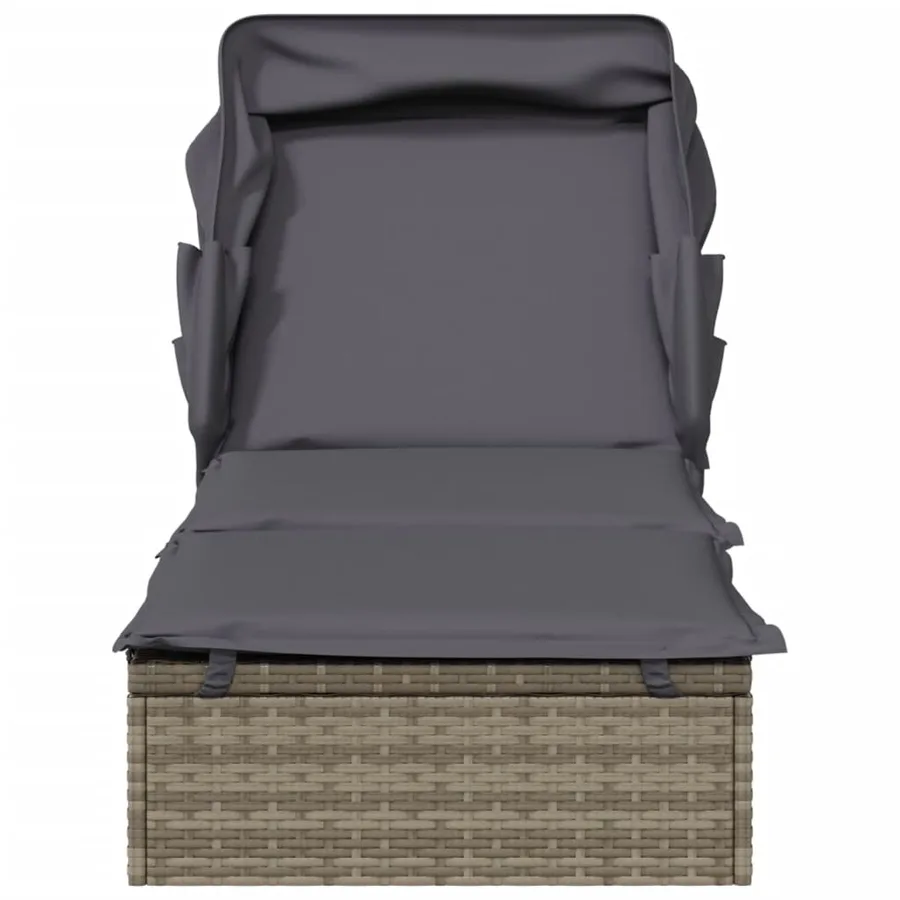 Transat avec toit pliable gris 213x63x97 cm résine tressée - 5