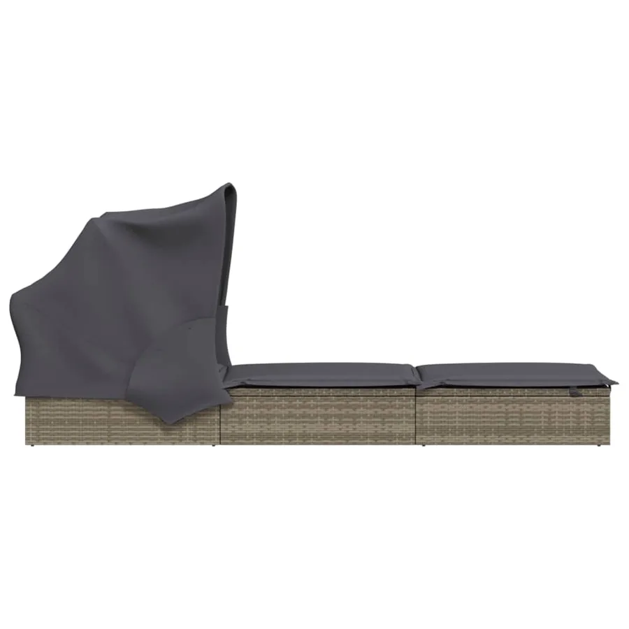 Transat avec toit pliable gris 213x63x97 cm résine tressée - 6