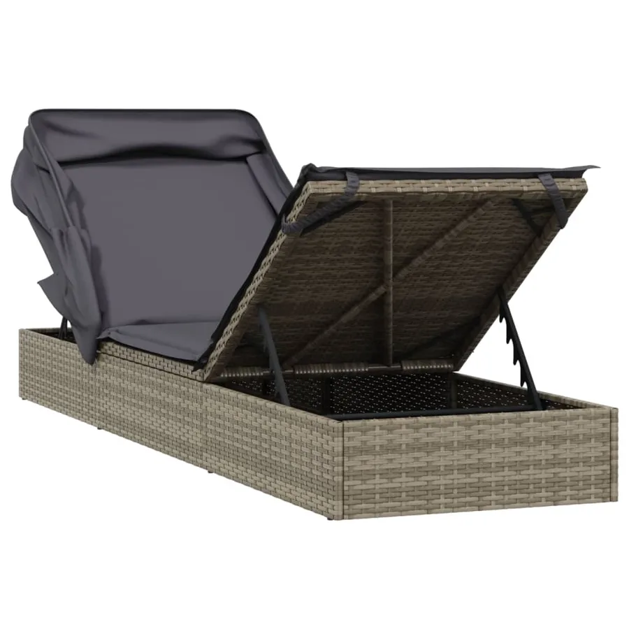 Transat avec toit pliable gris 213x63x97 cm résine tressée - 9