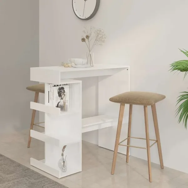 Table de bar étagère de rangement Blanc brillant 100x50x101,5cm