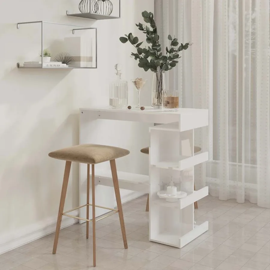 Table de bar étagère de rangement Blanc brillant 100x50x101,5cm - 3