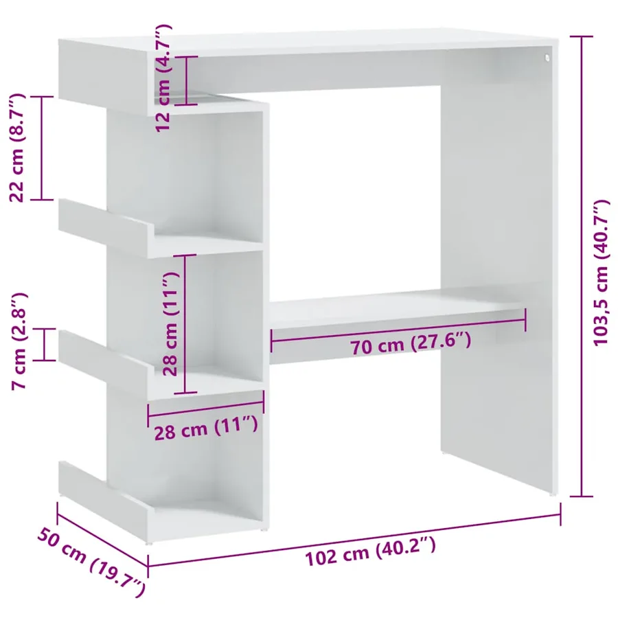 Table de bar étagère de rangement Blanc brillant 100x50x101,5cm - 7