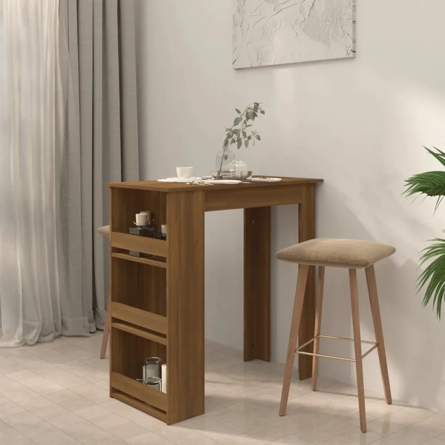 Table de bar et rangement chêne marron bois d'ingénierie - 3