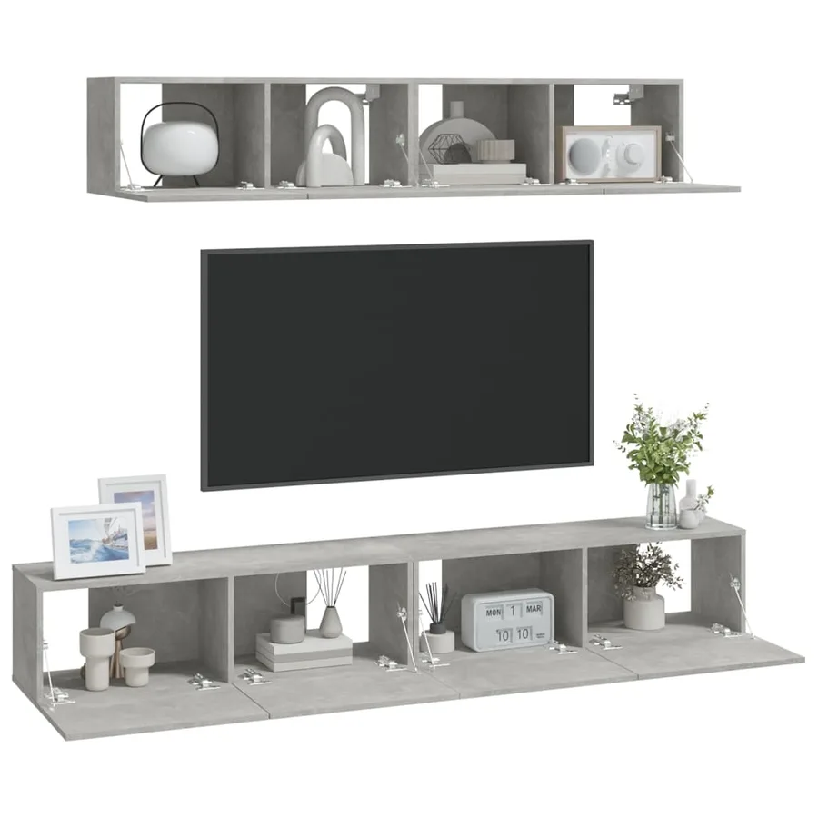Ensemble de meubles TV 4 pcs Gris béton Bois d'ingénierie - 7