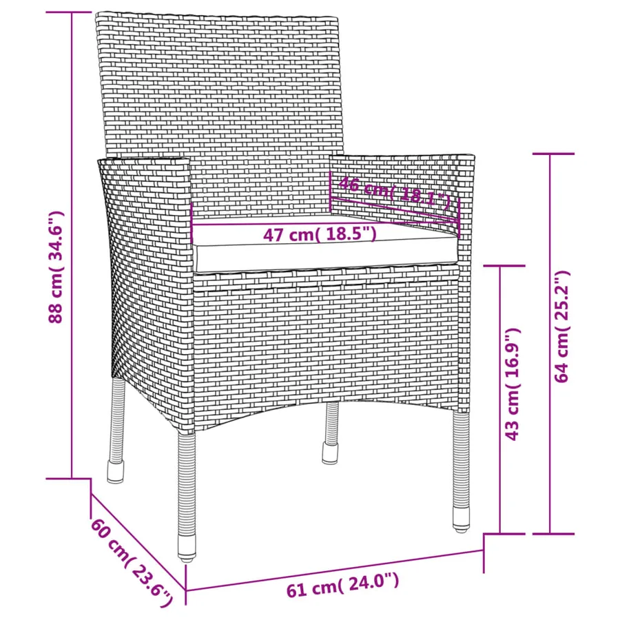 Ensemble à manger de jardin coussins 5pcs Noir Résine tressée - 9
