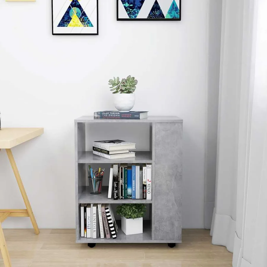 Armoire à roulettes Gris béton 60x35x75 cm Bois d’ingénierie - 3
