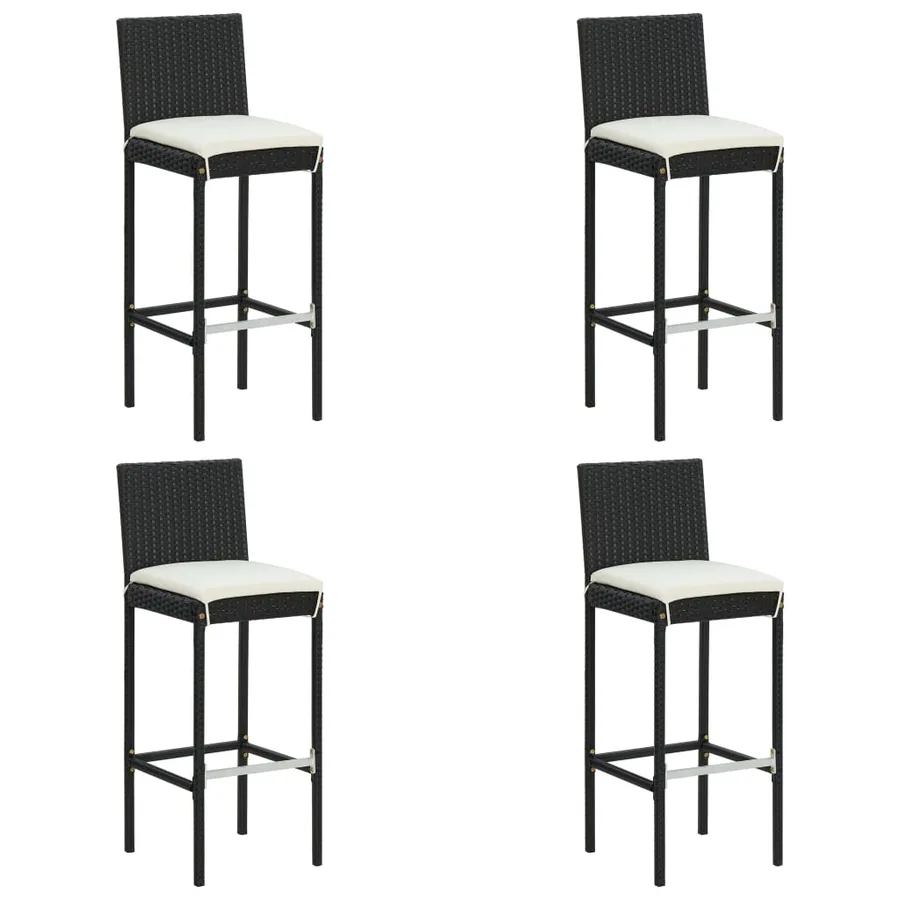 Ensemble de bar de jardin 5 pcs et coussins Résine tressée Noir - 5