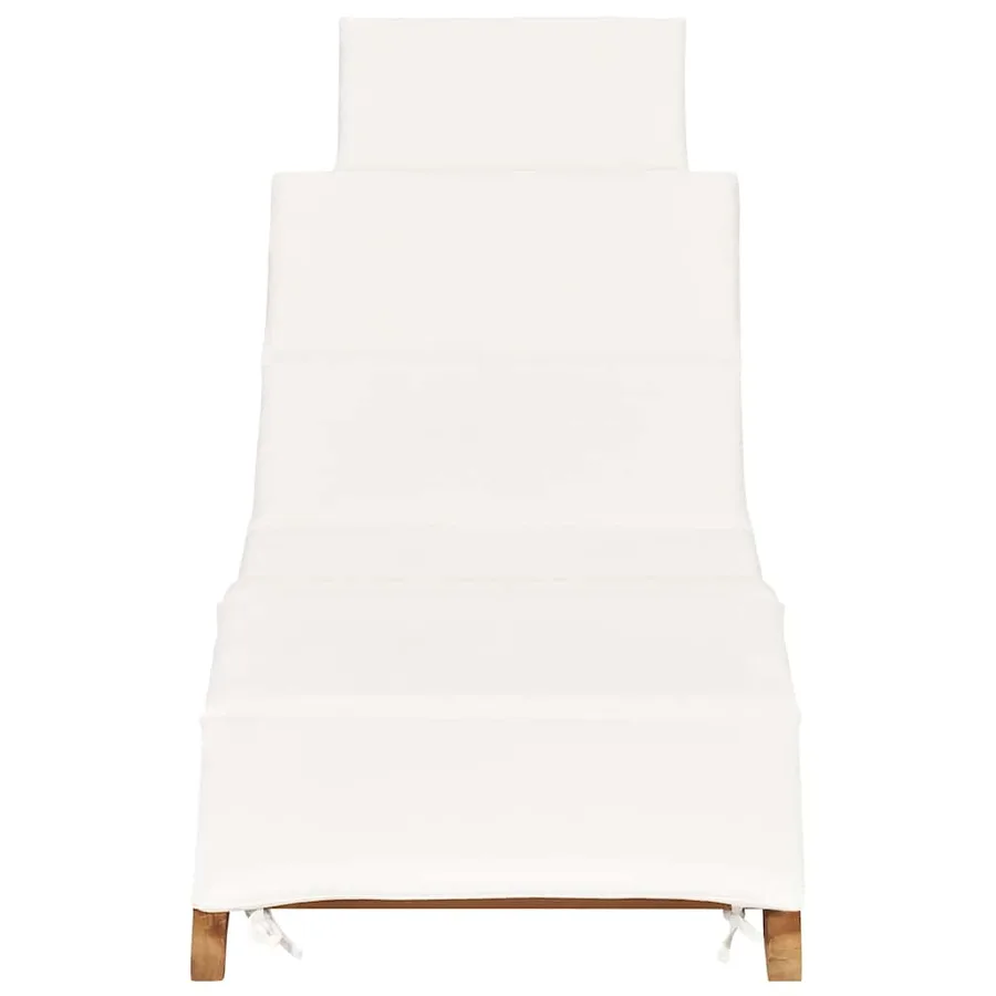 Chaise longue pliable avec coussin blanc crème Bois de teck - 2