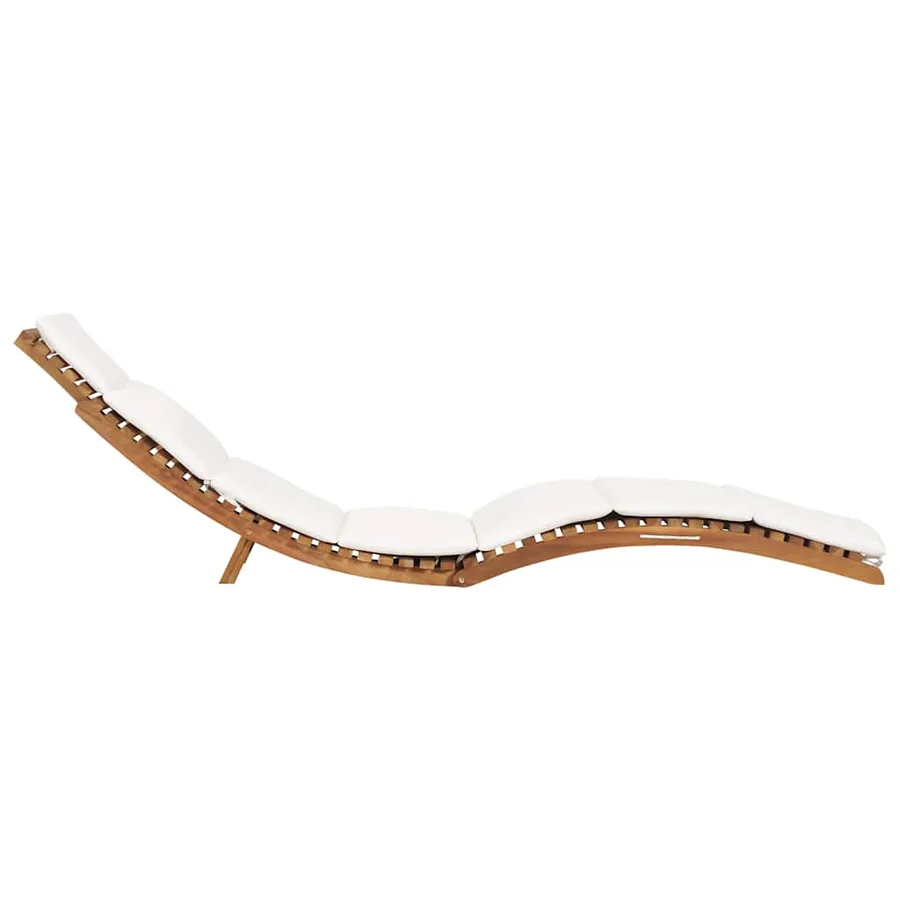 Chaise longue pliable avec coussin blanc crème Bois de teck - 3