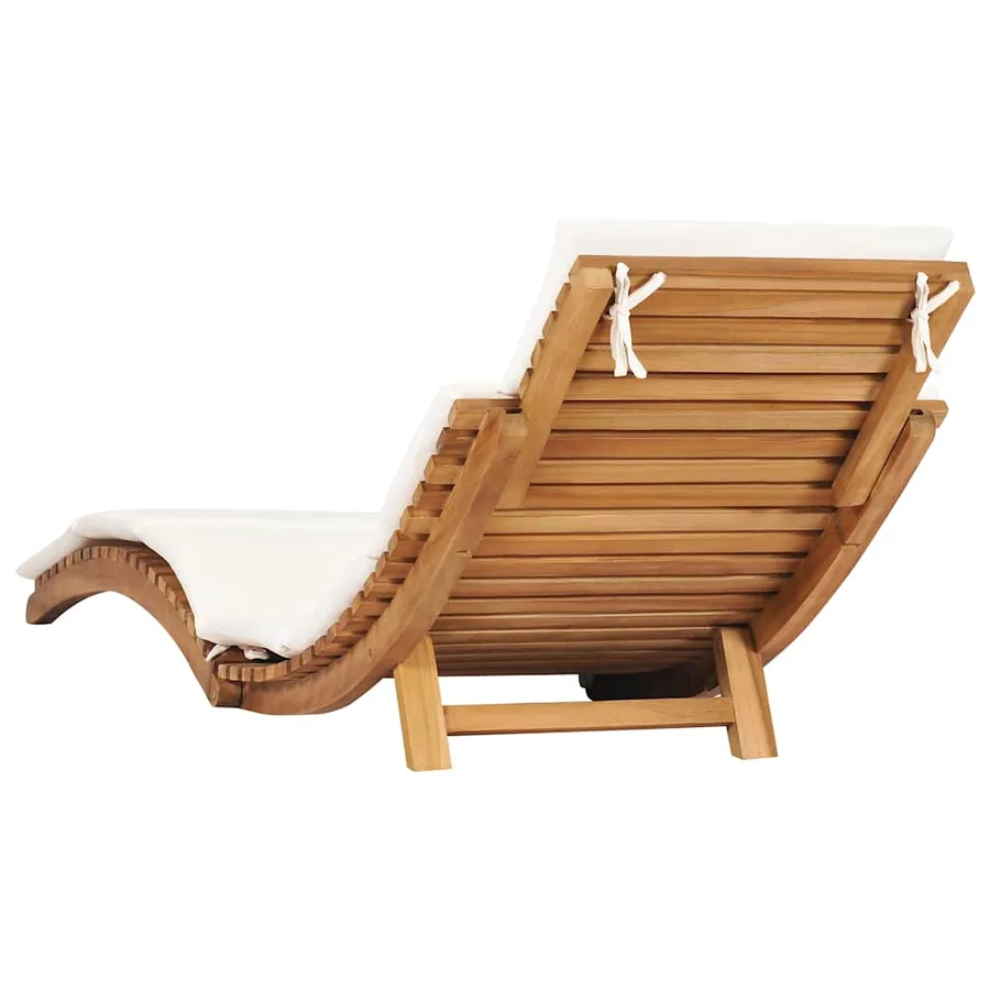 Chaise longue pliable avec coussin blanc crème Bois de teck - 4