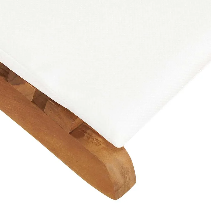 Chaise longue pliable avec coussin blanc crème Bois de teck - 6