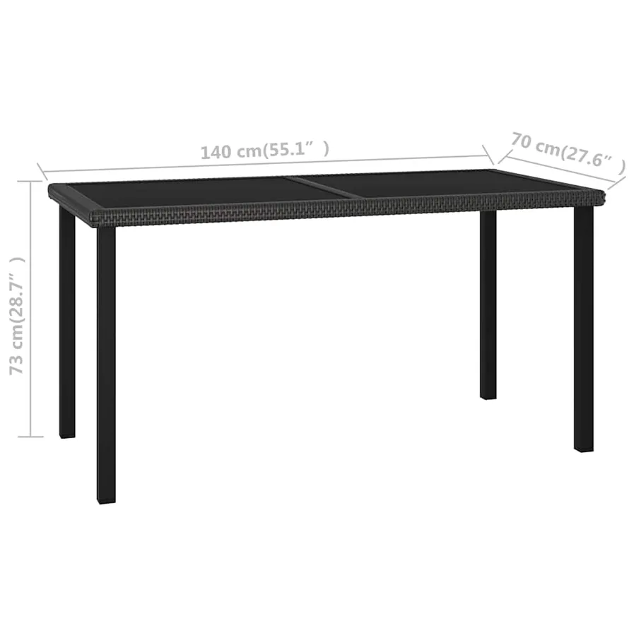 Table à dîner de jardin Noir 140x70x73 cm Résine tressée - 5