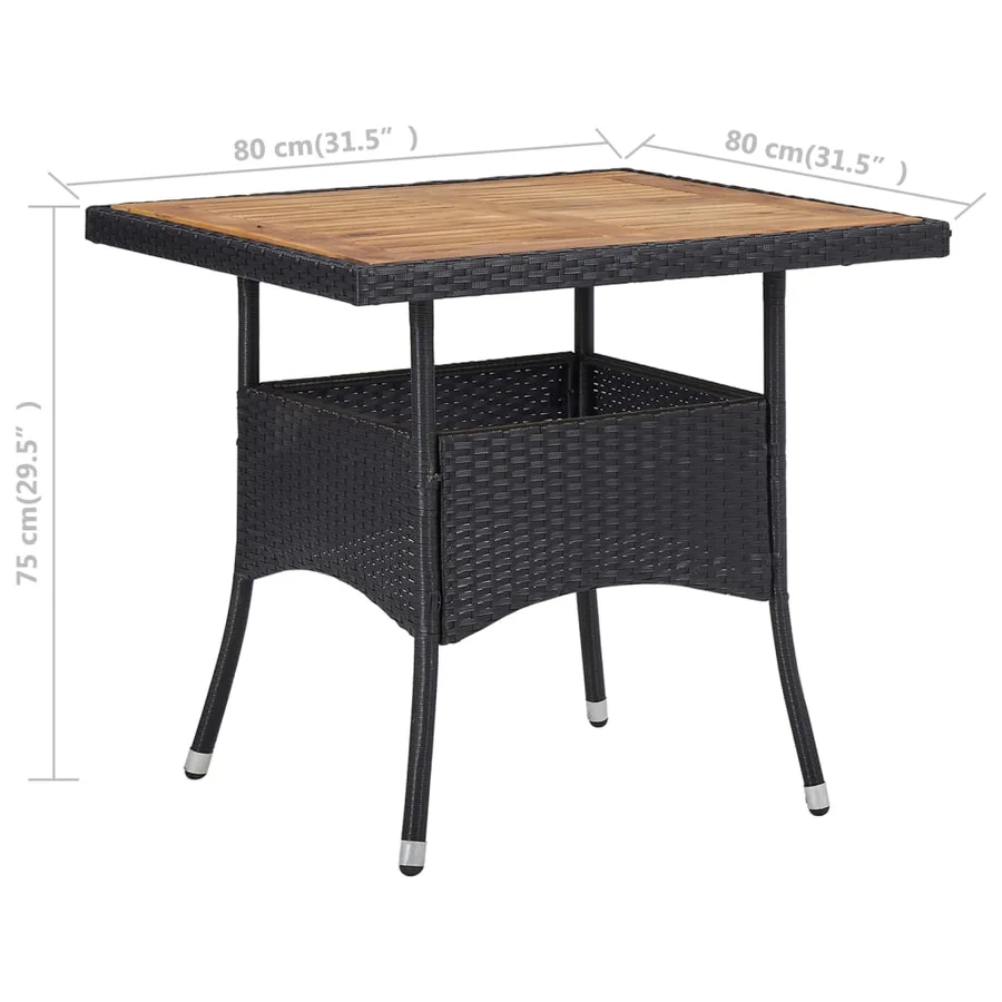 Table d'extérieur Noir Résine tressée et bois d'acacia solide - 4