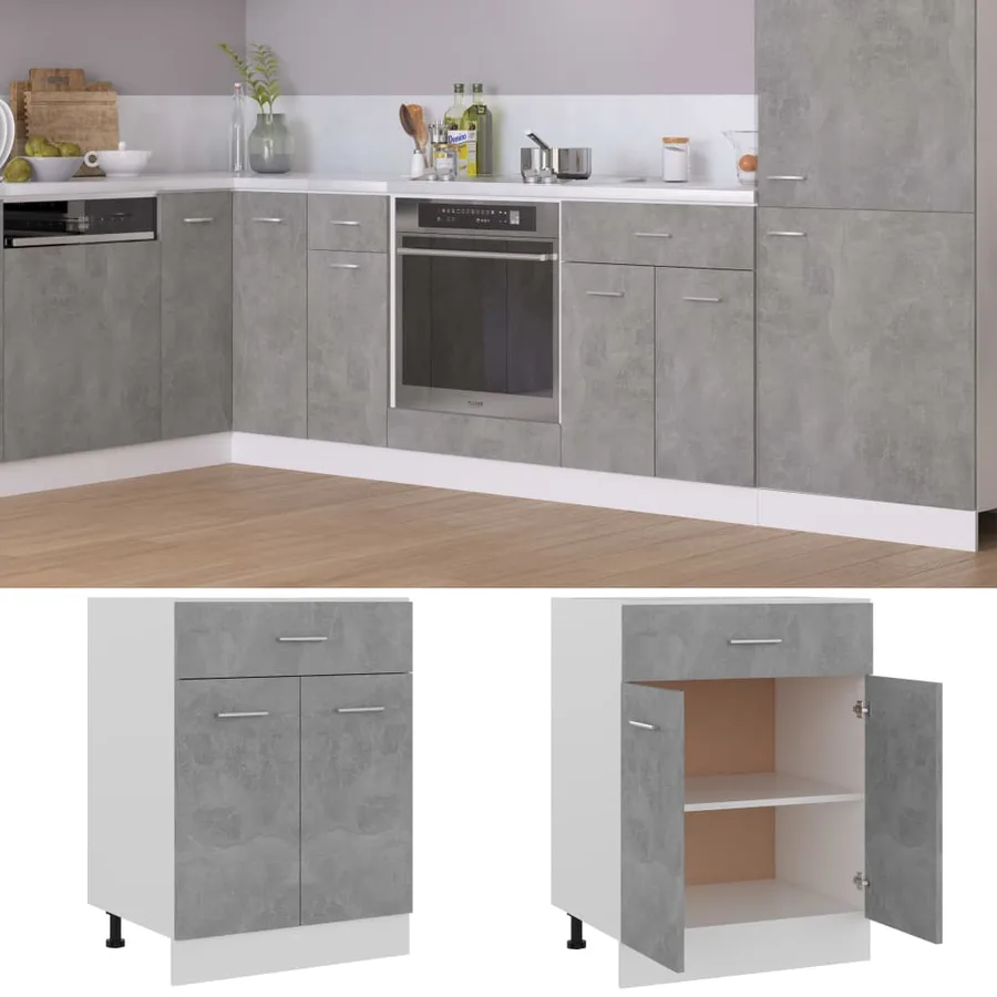 Armoire de plancher à tiroir Gris béton Bois d’ingénierie - 2