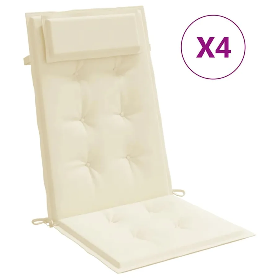 Coussins de chaise à dossier haut lot de 4 crème tissu oxford - 2