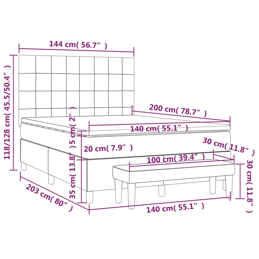 Sommier à lattes de lit avec matelas Gris clair 140x200cm Tissu - 8