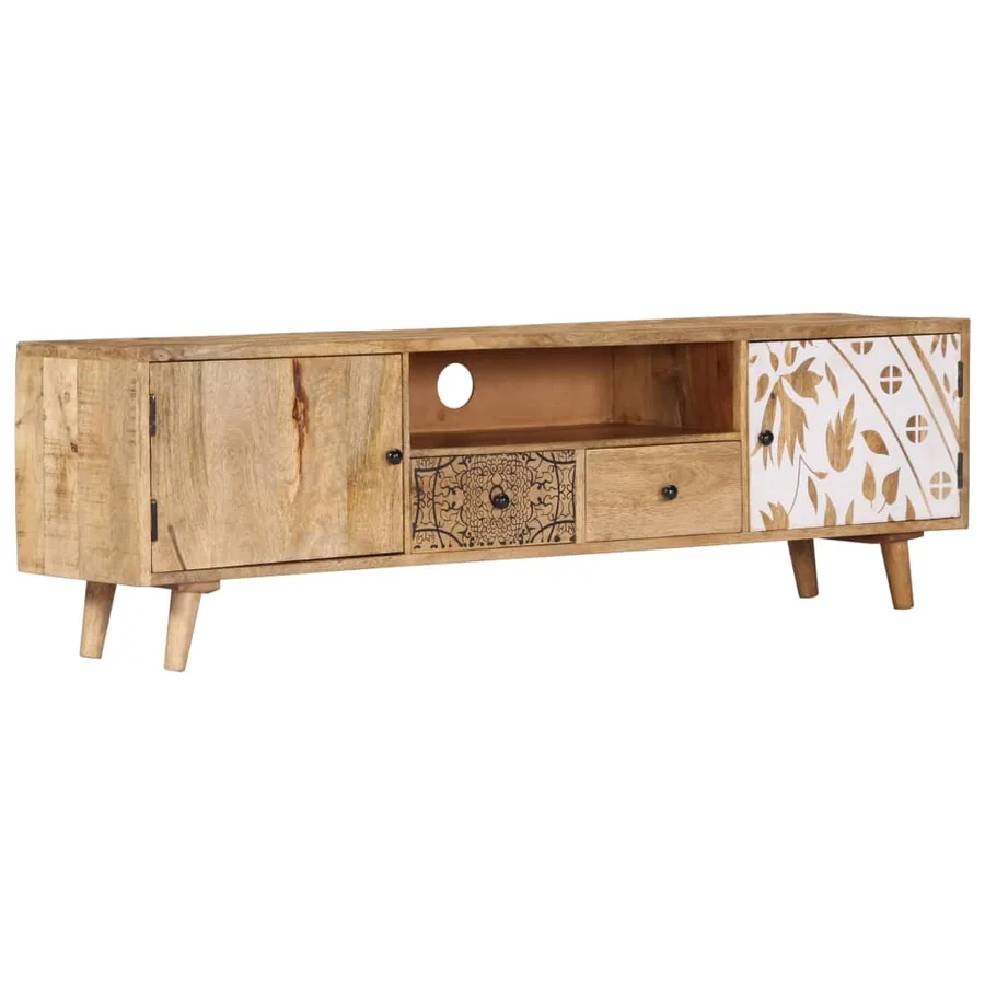 Meuble TV 140x30x40 cm Bois de manguier massif - 11
