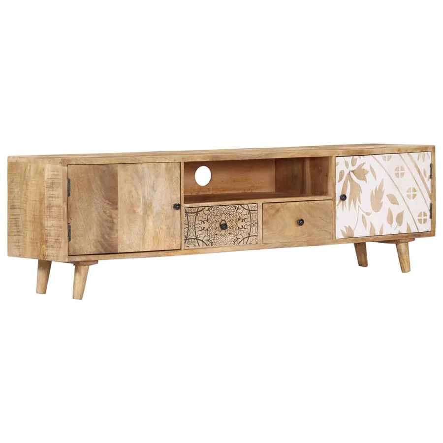 Meuble TV 140x30x40 cm Bois de manguier massif - 12