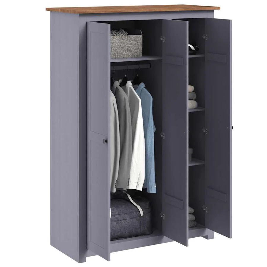 Garde-robe 3 portes Gris 118x50x171,5 cm Pin Assortiment Panama - 3