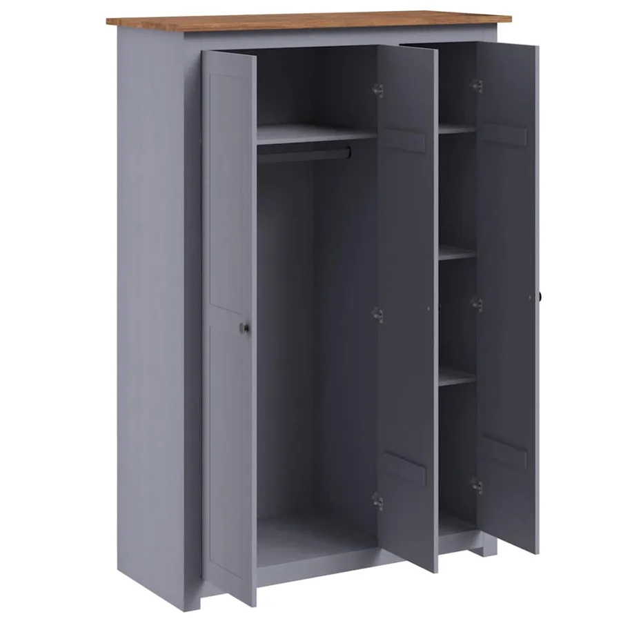 Garde-robe 3 portes Gris 118x50x171,5 cm Pin Assortiment Panama - 4