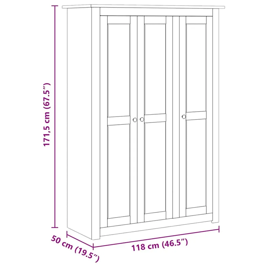 Garde-robe 3 portes Gris 118x50x171,5 cm Pin Assortiment Panama - 9