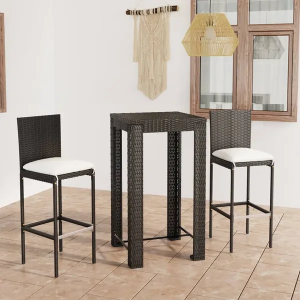 Ensemble de bar d'extérieur 3 pcs coussins Résine tressée Noir