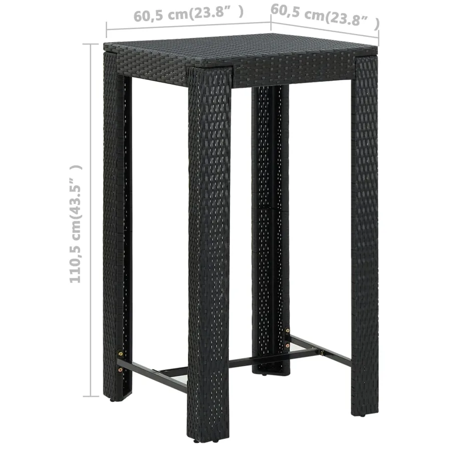 Ensemble de bar d'extérieur 3 pcs coussins Résine tressée Noir - 12
