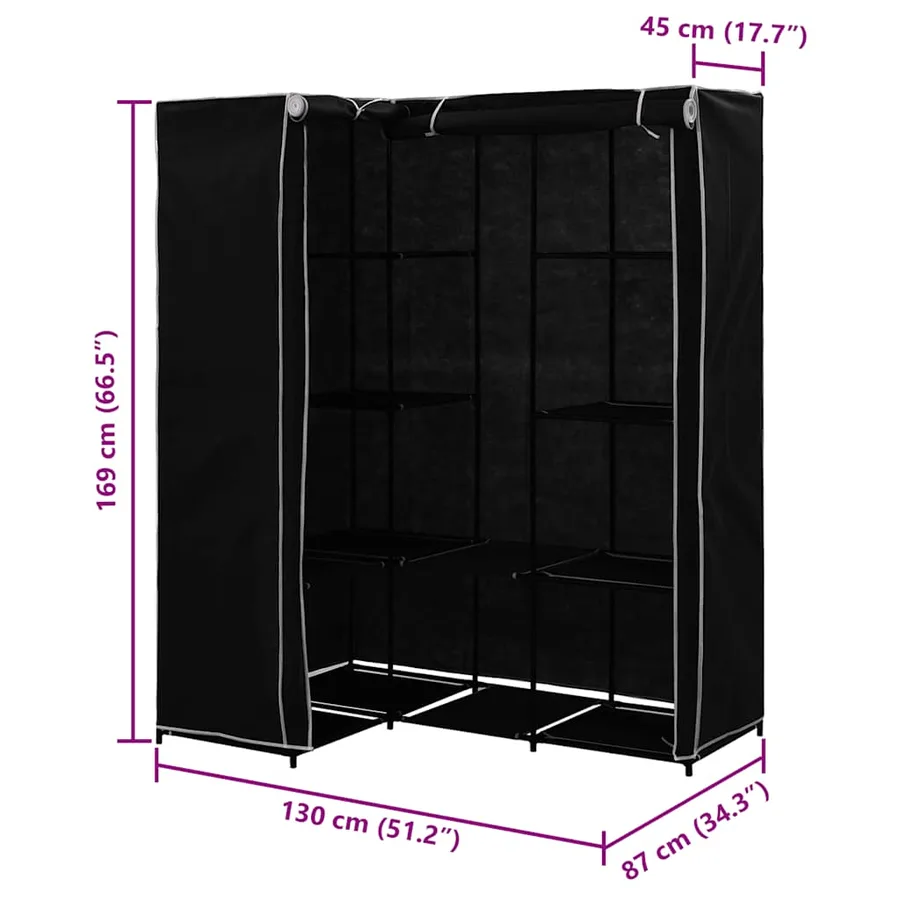 Garde-robe d'angle Noir 130x87x169 cm - 7