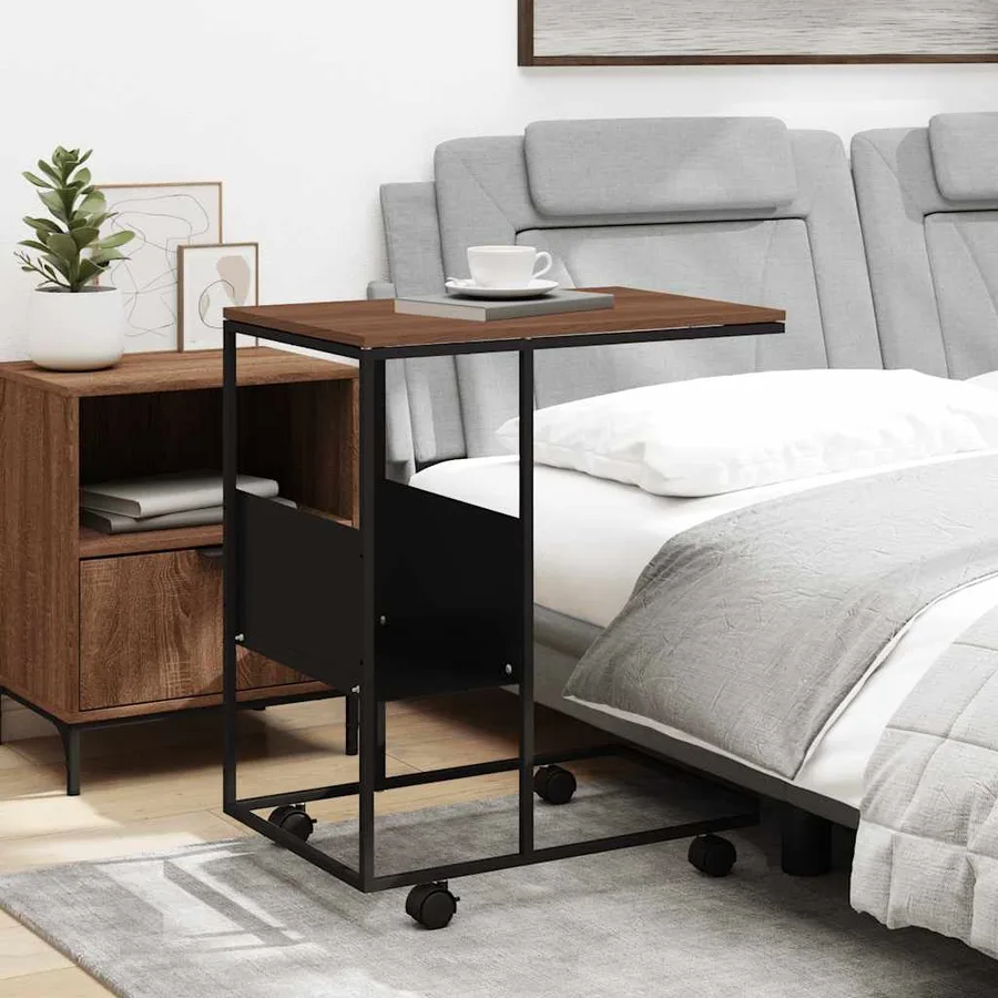 Table d'appoint avec roues noir 55x36x63,5 cm bois d'ingénierie - 3