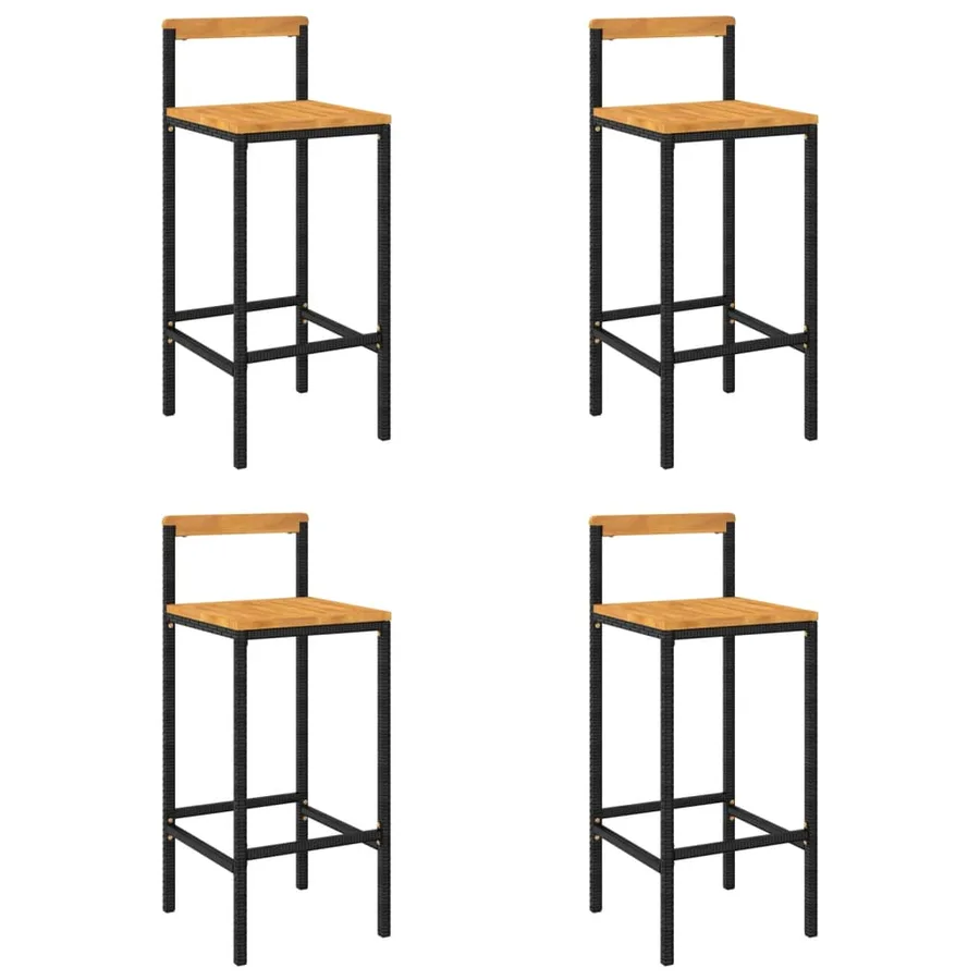 Tabourets de bar lot de 4 noir résine tressée et bois d'acacia - 2