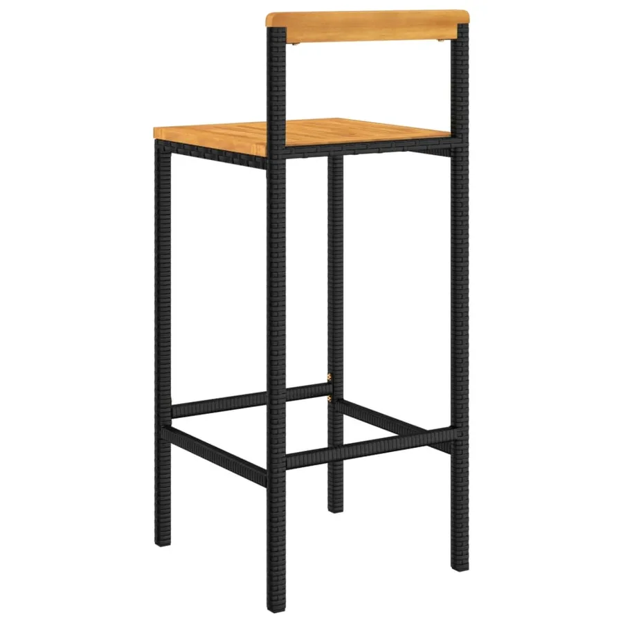 Tabourets de bar lot de 4 noir résine tressée et bois d'acacia - 6