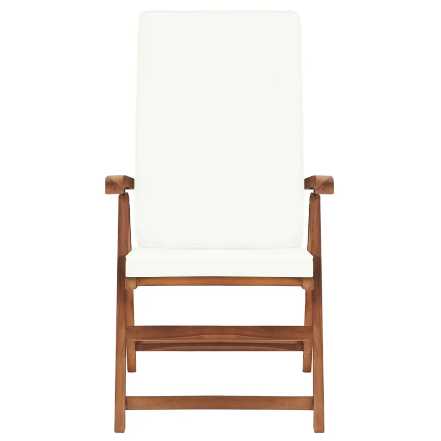 Chaises inclinables lot de 2 avec coussins Teck solide Crème - 3