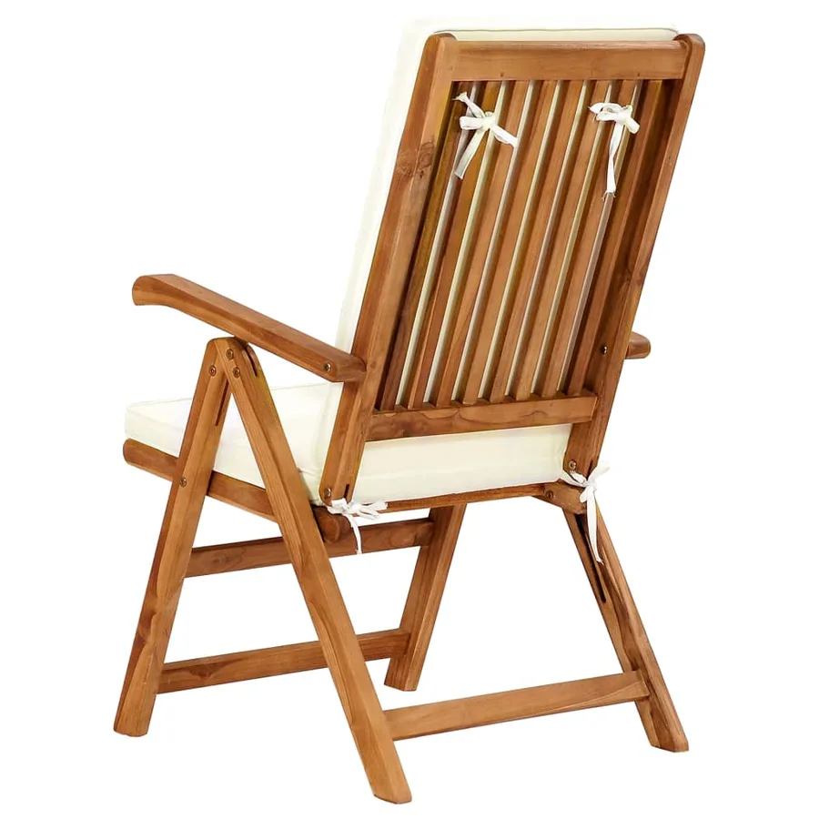 Chaises inclinables lot de 2 avec coussins Teck solide Crème - 4