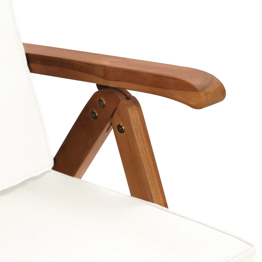 Chaises inclinables lot de 2 avec coussins Teck solide Crème - 5