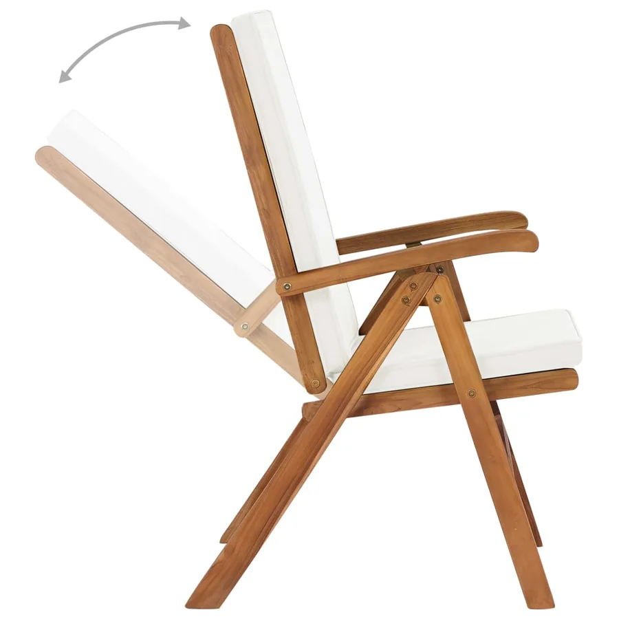 Chaises inclinables lot de 2 avec coussins Teck solide Crème - 7