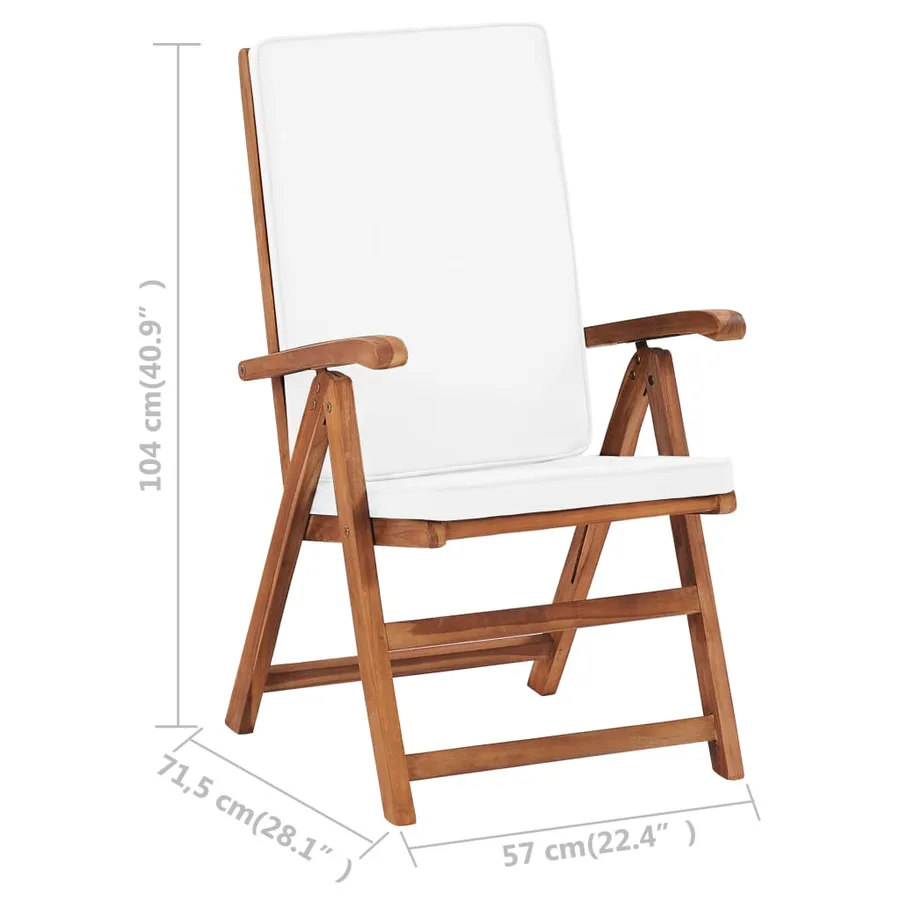 Chaises inclinables lot de 2 avec coussins Teck solide Crème - 8